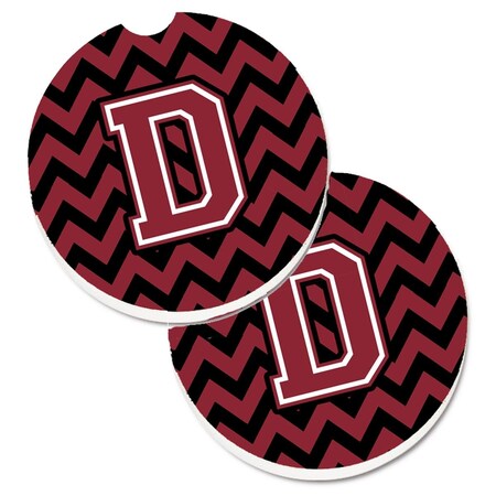 Carolines Treasures Letter D Chevron Garnet and Black Set of 2 Cup Holder Car Coaster CJ1052-DCARC